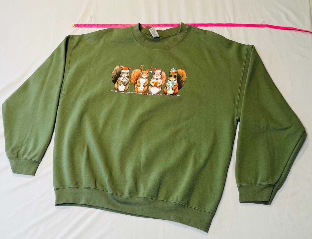 Christmas Squirrels Holiday Crewneck Sweatshirt Festive Woodland Cottagecore Coz - Picture 3 of 7
